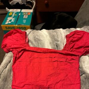 Red Puff Sleeve Crop Top
